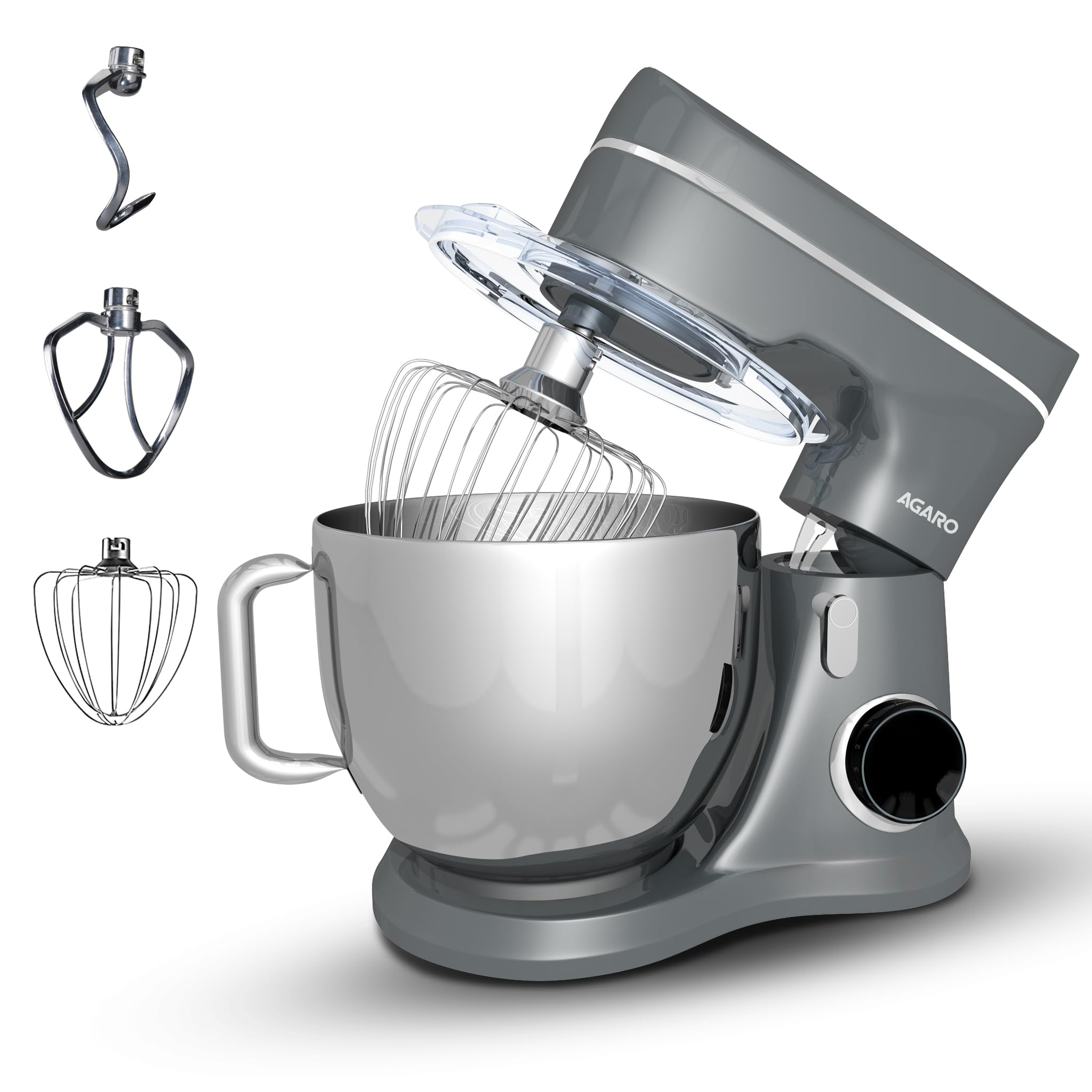 AGARO Elegant Stand Mixer, 1400W with 5.5L SS Bowl, 10 Speed Settings, Pulse Function, 100% Copper Motor, Includes Whisker, Beat